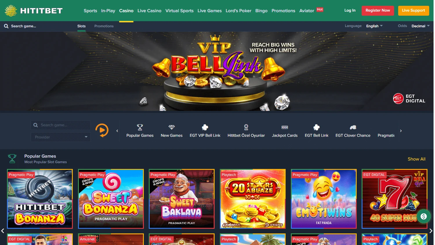 Hititbet game lobby